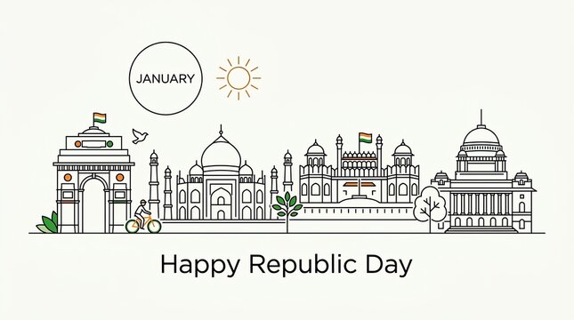 India republic day illustration landmarks celebrations for independence day