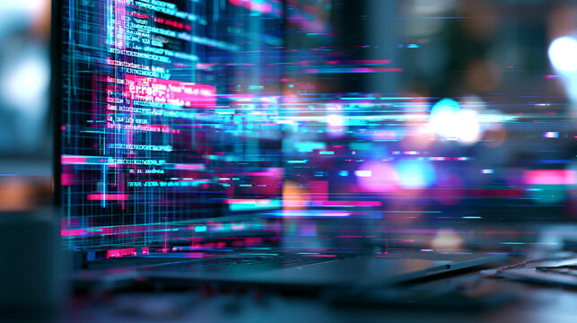 Glitch art style error message with heavy digital distortion and static noise, cyber malfunction concept, futuristic warning design, with copy space