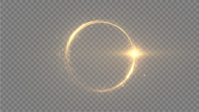 The effect of abstract gold light circles on a transparent background. Stock royalty free. PNG