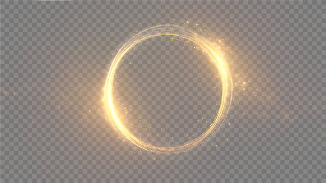 The effect of abstract gold light circles on a transparent background. Stock royalty free. PNG
