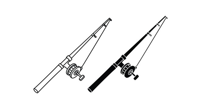 Fishing Rods And Reels Line Art Silhouette angling rod reel