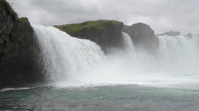 Powerful Close Up of Godafoss Waterfall Cascade in Iceland 4K Slow Motion Footage