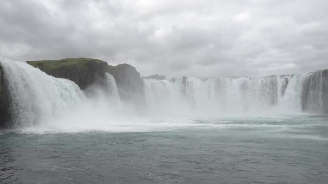 Majestic Godafoss Waterfall Cascade in Northern Iceland 4K Slow Motion Nature Footage