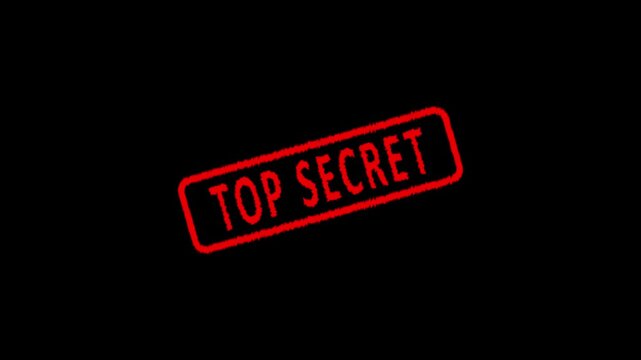 Vintage top secret file folder with bold red stamp, aged papers, and retro espionage aesthetic. Motion graphics of document concept.