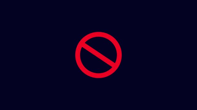warning icon animation. stop or no entry forbidden red circle and line symbol icon animation on a black green background
