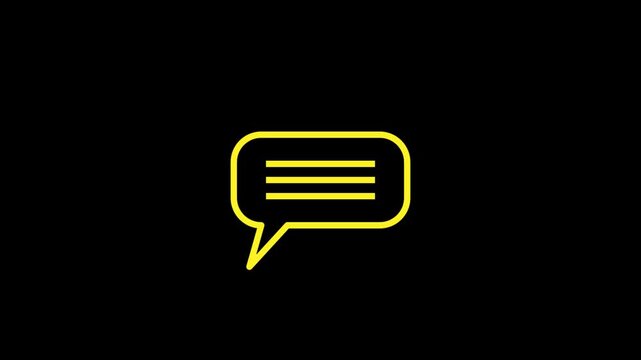 yellow color massages icon animation on black background. send gmail icon animation
