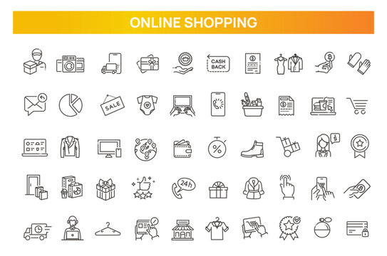 E-commerce, shopping symbols.