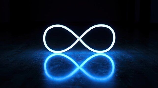 Glowing infinity symbol on a dark, reflective surface