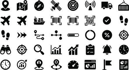Fototapeta premium Logistics and Supply Chain Icon Set with Shipping Delivery Location Tracking Analytics and Warehouse Distribution Symbols for Apps Websites and Digital Graphic Designs