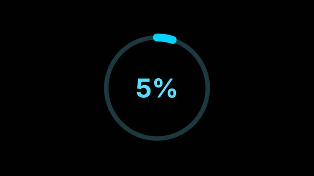 5 percent circular ring progress bar animation on black alpha channel background
