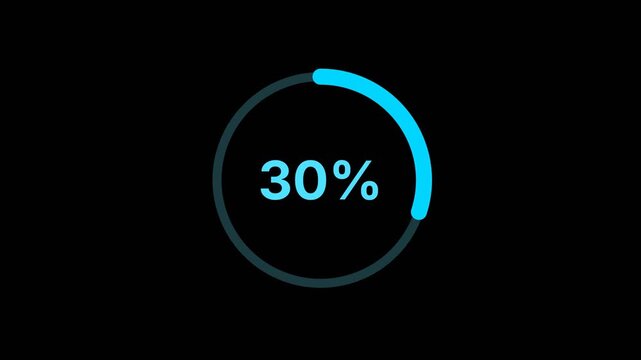 30 percent circular ring progress bar animation on black alpha channel background