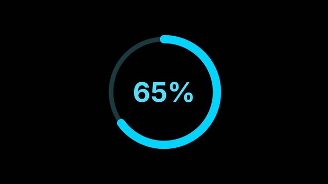 65 percent circular ring progress bar animation on black alpha channel background