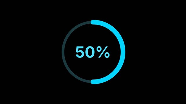 50 percent circular ring progress bar animation on black alpha channel background