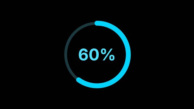 60 percent circular ring progress bar animation on black alpha channel background