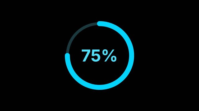 75 percent circular ring progress bar animation on black alpha channel background