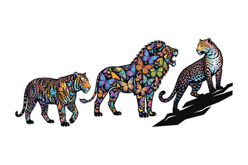 Abstract wild cats decorated with colorful butterflies wildlife butterflies © Sadek