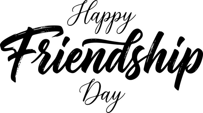 Happy Friendship Day bold and expressive black brush script typography with rich ink texture, visible bristle marks, and dynamic stroke contrast, vector design perfect for greeting card, social media 