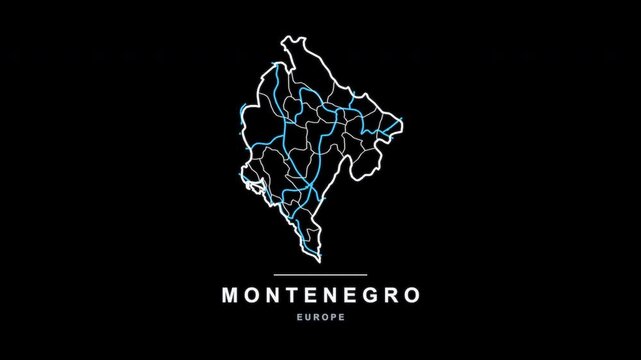 Montenegro Country Line Map Self Drawing Animated Overlay, Alpha 4K