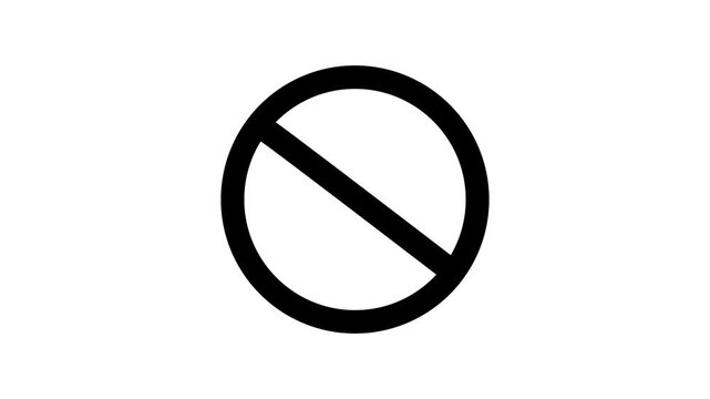 Animated Black Prohibition Sign with Universal No Symbol on White Background, Restricted Access Warning Icon, Clean Minimal Motion Graphics Loop for Technology and Traffic Projects.