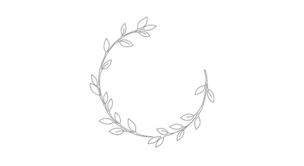 Obraz premium Leaf and branch wreath gray line drawing on white background