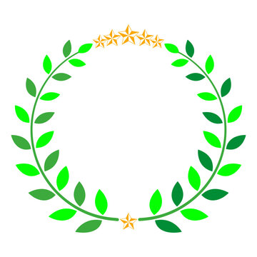 Illustration of a laurel wreath with yellow stars on a white background