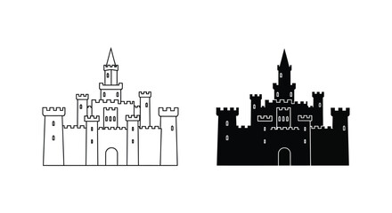 Medieval Castle Outline With Towers And Gate Black Silhouette fortress © Dino A