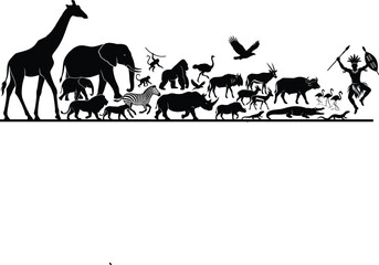 African wildlife silhouette collection giraffe elephant zebra rhino and more in a linear design © Graphix Hub