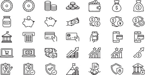 Fototapeta premium Coins icons. Money, finance, payments and savings thin line icon set for free