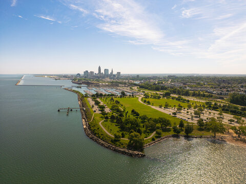 Distant skyline over Lake Erie - Cleveland, OH