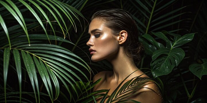 Emerald Shadows: Mysterious Woman in a Tropical Jungle