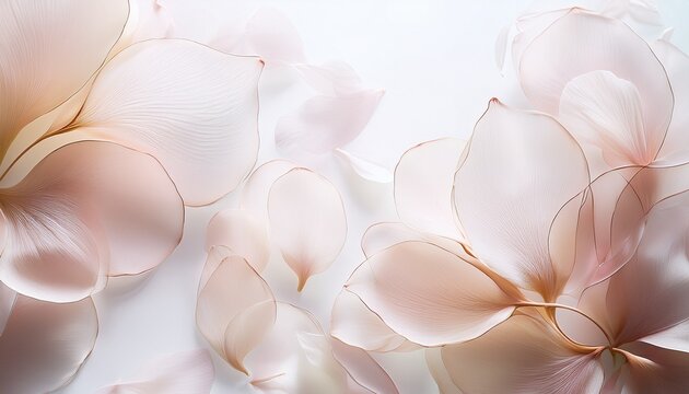 semi transparent delicate silky flowers petals overlapping white background beautiful artistic floral wallpaper