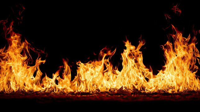 Vibrant, intense flames lick upward against a dark, fiery background