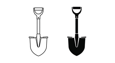Garden spade in two variations black and white silhouette shovel © Farjana