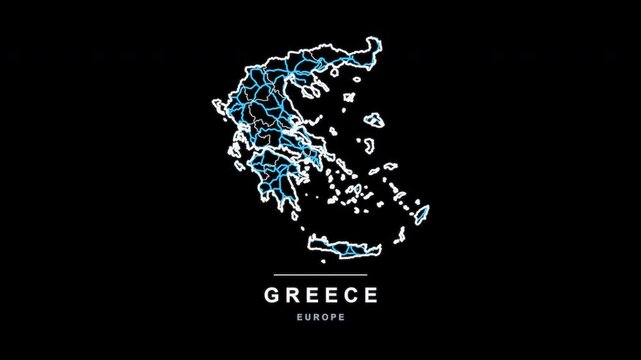 Greece Country Line Map Self Drawing Animated Overlay, Alpha 4K