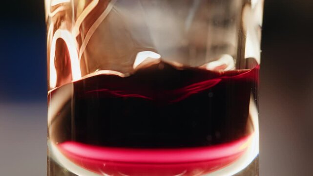 Pouring shot of red bitter, Cognac, whisky, Campari, Aperol, Cherry Vermouth Negroni, spanish wine drink, Alcoholic Americano Cocktail bitter, sweet vermouth and soda water, close up of making drink