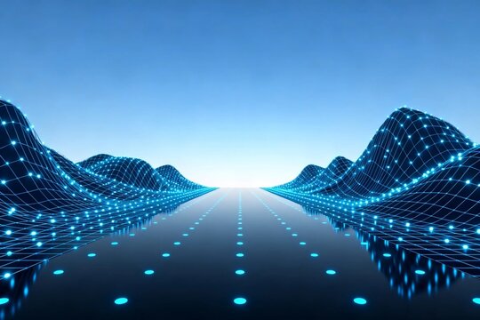 Futuristic digital wave grid road background