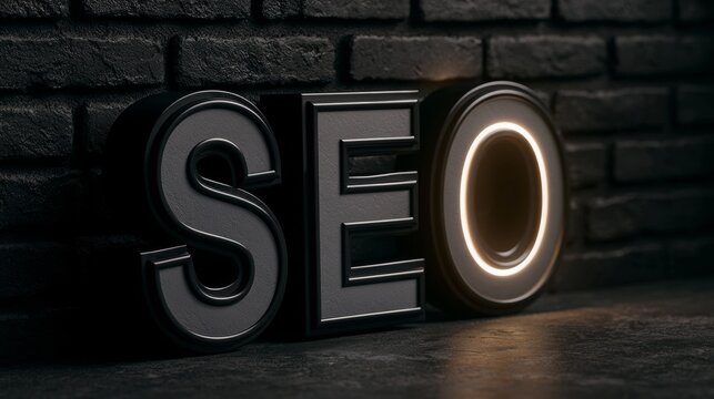 Search engine optimization concept displayed against a brick wall background.