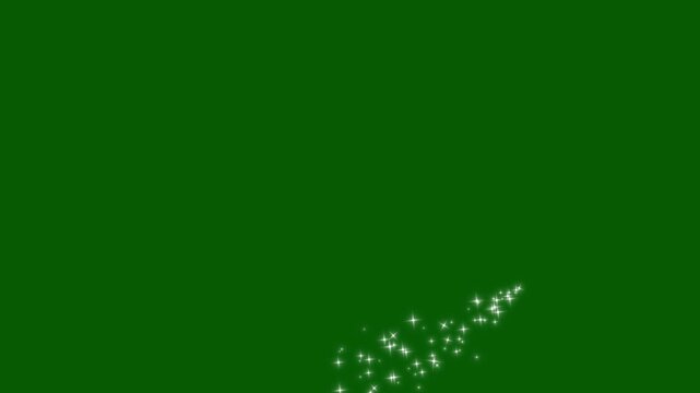 Luxury white glitter sparkle star trail animation with glowing twinkling fairy dust. shining particles, blinking stars, magic pixie dust path, seamless 2d sparkling light effect on green background.