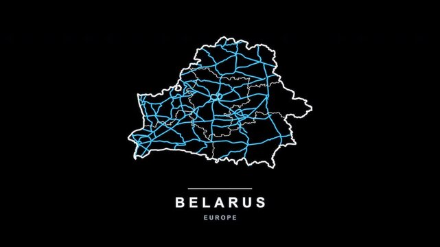 Belarus Country Line Map Self Drawing Animated Overlay, Alpha 4K