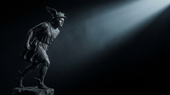 Hermes Greek god messenger statue running with winged helmet