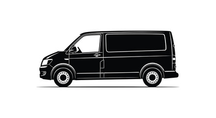 Naklejka premium Commercial van side view black and white silhouette vehicle automotive