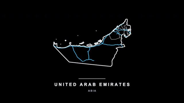 United Arab Emirates Country Line Map Self Drawing Animated, Alpha 4K