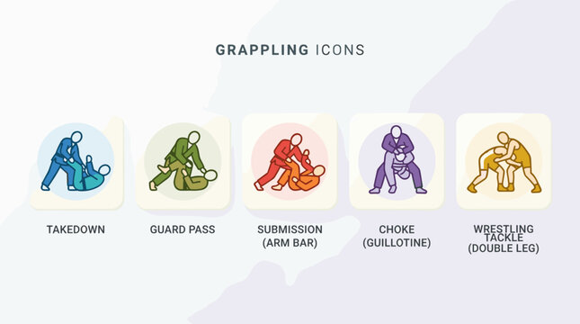 Brazilian Jiu Jitsu and Wrestling Grappling Technique Icons