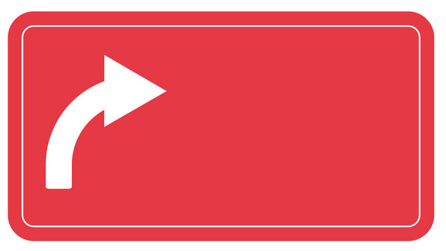 Red road sign rectangular shape with white right turn arrow rectangular direction navigation indicator transport information boundary isolated movement abstract