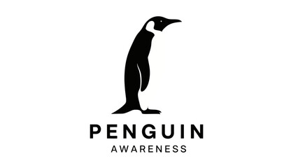 A minimalist black and white logo featuring a stylized illustration of a penguin standing upright with the words "PENGUIN" and "AWARENESS" below it. © Dicky