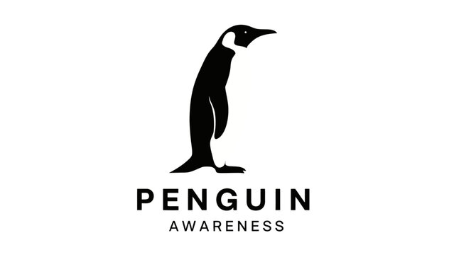 A minimalist black and white logo featuring a stylized illustration of a penguin standing upright with the words "PENGUIN" and "AWARENESS" below it.