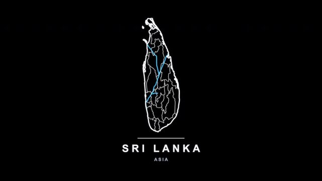 Sri Lanka Country Line Map Self Drawing Animated Overlay, Alpha 4K