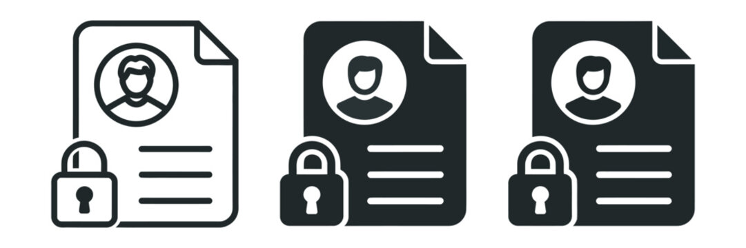 Private file access icon with user profile and padlock symbol for secure document protection and authentication