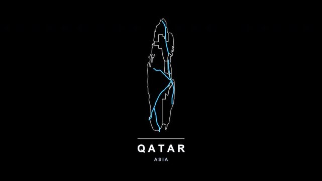 Qatar Country Line Map Self Drawing Animated Overlay, Alpha 4K