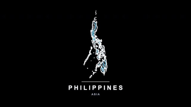 Philippines Country Line Map Self Drawing Animated Overlay, Alpha 4K